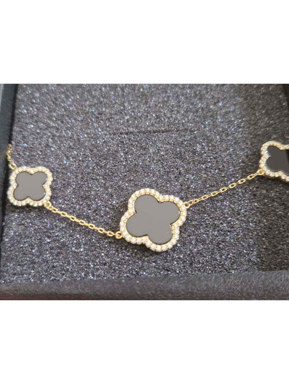 Rachel Zoe Black Clover Bracelet 14K Gold Plated Brass Pave Rhinestone NWT